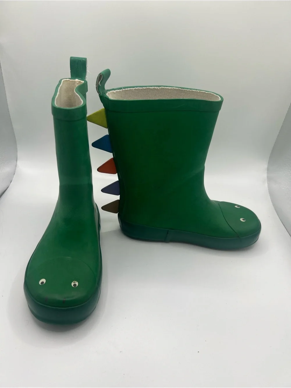 Mini Boden Green Dinosaur Rain Boots/galoshes/wellies with Multicolor Spikes